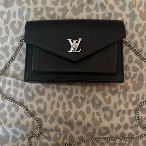 Louis Vuitton Black Crossbody Bag with Silver Chain